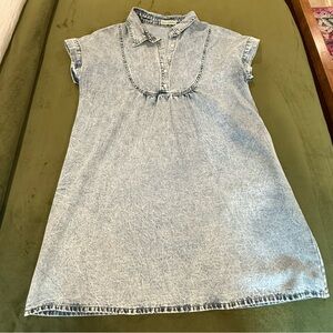 Denim Stone Washed Women's Dress with Capped Sleeves